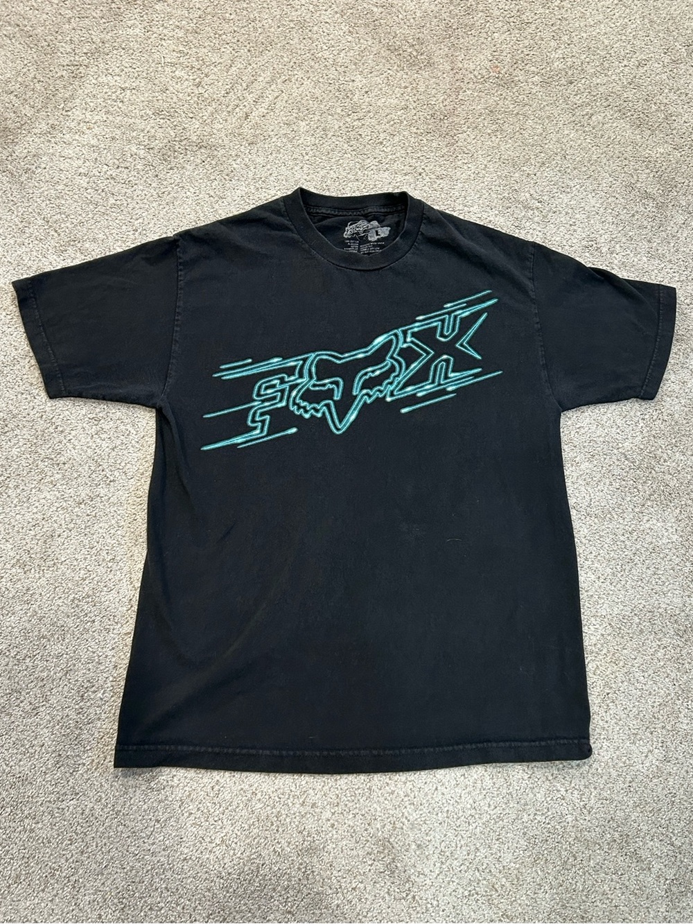 Fox Racing Graphic T-Shirt Black Teal Logo | L